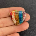 Handheld heart-shaped colorful natural stone pendant with gold bezel and dual connectors - Medium Heart Shape