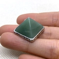 Green aventurine gemstone pyramid pendant with heart-shaped silver hollow base - Green Aventurine / 28x32mm