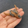 Brown faux wood bull head pendant with silver rhinestone accents for DIY jewelry - 45x46mm / Tan Brown (No.4)