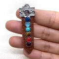 Brown goldstone chakra pendant necklace with seven colored stones in sword shape - 13x56MM / Gold Sandstone