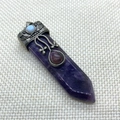 Vintage amethyst sword pendant with ornate silver cap and inlaid small gemstones - Sword Shape (1011-T201118002) / Purple Crystal