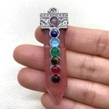 Sword-shaped red natural stone pendant with colorful seven chakra gemstones and silver cap - 13x56MM / Watermelon Quartz