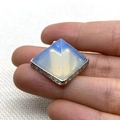 Rainbow gemstone pyramid pendant with silver frame and intricate side detail - Opal / 28x32mm