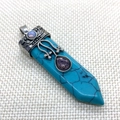 Bohemian sword-shaped turquoise pendant with vintage silver cap and purple crystal - Sword Shape (1011-T201118002) / Blue Turquoise