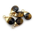 Waterdrop natural tiger eye stone pendants with gold metal caps and faceted surface - Tiger's Eye