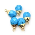 Set of 5 faceted teardrop natural stone pendants with gold plated caps for DIY jewelry - Blue Turquoise
