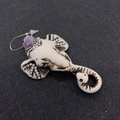 White Ganesha pendant with purple natural stone and white crystals on black background - Elephant Head Style (No. 2 40x61mm)