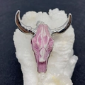Western style acrylic bull skull pendant in pink and white finish with silver horns - Pink With Silver Horns Style / Pink