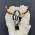 Bohemian bull skull pendant with black and white patterns and golden horns on crystal - Black And White Pattern With Gold Horns Style / Black