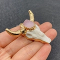 Bohemian bull skull pendant with pink crystal druzy and golden accents on white resin - 45x46mm / No. 1 Pink Inlaid (No. 1)