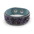 Bracciale largo in pelle stile boho con pietre viola e doppio bottone a pressione - Viola con Fodera Ciano (6)