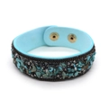 Bracciale etnico largo in finta pelle azzurro con pietre turchesi e bottoni a pressione - Sky Blue (4)