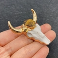 Ethnic bull skull pendant in cream white with gold trim and tiger eye stone inlay - US 3