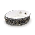 Bracciale largo in pelle bohémien con pietre naturali grigie e bottoni a pressione - Bianco/Grigio (17)