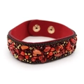 Bracciale in pelle rossa con pietre naturali, perline e borchie dorate con bottoni a pressione - Rosso (3)