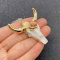 Handheld bohemian cattle skull pendant with golden horns and orange natural stone - 45x46mm / Orange-Pink Inlaid (Size 9)