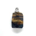 Polished tiger's eye faceted prism pendant with silver clasp for DIY necklace - 18x33mm / Tiger Eye Silver