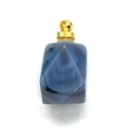 Blue and gray natural stone geometric perfume bottle pendant with gold metal cap - 18x33mm / Agate Style (19)