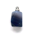 Blue agate perfume bottle pendant with geometric facets and silver metal screw cap - 18x33mm / Agate Style (20)