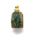 Green and brown natural stone perfume bottle pendant with a golden metal screw cap - 18x33mm / Spotted Ore Style (21)