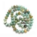 Handmade necklace with 5x9mm green, blue, and brown natural stone abacus beads and metal clasp - Amazonite