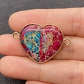 Hand holding heart imperial stone connector in magenta and blue with gold plated frame - 24x35mm / Style 5 (1008-T210818005)