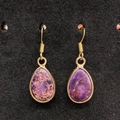 Purple turquoise teardrop earrings with gold bezel hooks and natural stone texture - Purple