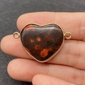 Heart-shaped deep red natural emperor stone connector pendant with golden metal frame - 24x35mm / Style 7 (1008-T210818005)