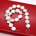 Strand of high-quality white coin-shaped freshwater pearls for DIY jewelry making - Button Style / 16-17mm (Approx. 24 Pcs/Strand) / White