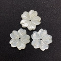 Three pieces of white natural shell flower beads with petal carving for DIY jewelry making - Style 1 (12mm)
