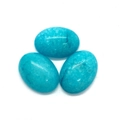 Set van drie helderblauwe turkoois ovale cabochons met natuurlijke minerale textuur - 6X8mm / Blauwe Chalcedoon