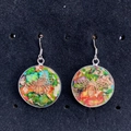 Natural turquoise stone round earring with golden bee charm and silver hook - Bee (No. 2)