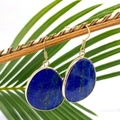 Lapis lazuli teardrop earrings with gold-plated edges hanging on natural branches - 26x35mm / Lapis Blue