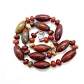 Natural red green stone cylinder beads strand with rustic hand-woven red cord and clasp - 10x20mm / Red Jasper (No.8)