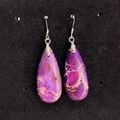 Handcrafted purple teardrop turquoise drop earrings with silver hooks and webbed texture - Purple Texture (5)