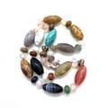 Handmade beaded necklace with natural stone barrel beads and pink woven cord - 10x20mm / Mixed Vintage Style (14号)