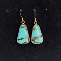 Trapezoid turquoise earrings with golden hooks and vintage brown mesh pattern texture - 16x30mm / Green