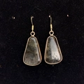 Trapezoidal grey labradorite drop earrings with gold-plated wire wrap on black velvet - 16x30mm / Dark Gray
