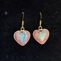 Golden heart-shaped drop earrings with multicolor stone inlay and long gold ear hooks - Red-Pink-Purple (No. 10)