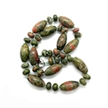 Polished Unakite stone necklace with oval beads and orange-green moss patterns - 10x20mm / Unakite Style (19号)