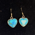 Bohemian 16mm heart-shaped turquoise drop earrings with gold metal bezel and fishhooks - Blue Green (No. 1)