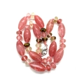 Handmade necklace with pink watermelon crystal, agate, and tiger eye barrel beads - 10x20mm / Mixed Mineral Style (23号)