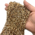 Natural picture stone faceted round beads in beige and brown tones for DIY bracelets - 2mm / Jasper
