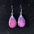 Handmade purple teardrop semi-precious stone earrings with silver fishhook wires - Fuschia