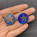 Bohemian gold round earrings with blue lapis stone and starfish design charms - Sea Star Pattern (4)