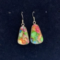 Irregular multicolor natural stone earrings with gold metal hooks on black background - 16x30mm / Colorful Collage