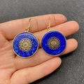 Lapis lazuli round earrings with gold hollow floral pattern and 26mm gold-plated trim - Mandala Pattern (1)