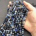 Faceted natural agate beads in deep blue and smoke grey for DIY jewelry making - Blue Dragon Vein Agate