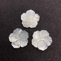 Three hand-carved white mother of pearl shell flower charms with iridescent finish - No. 3 (18mm)