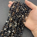 Faceted natural black agate stone beads for DIY jewelry making with smooth finish - Striped Black Agate